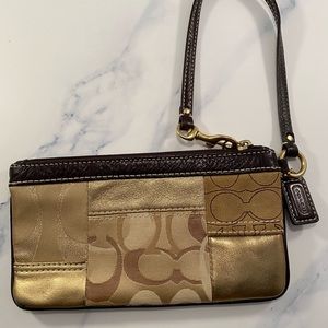 Coach Brown/Gold Leather Suede Wristlet